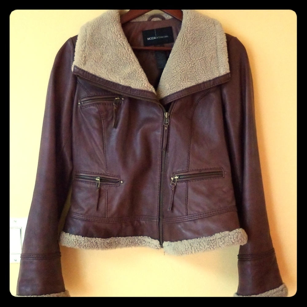 100% leather and faux shearling coat size Medium